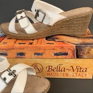 Adjustable White Wedge Sandals